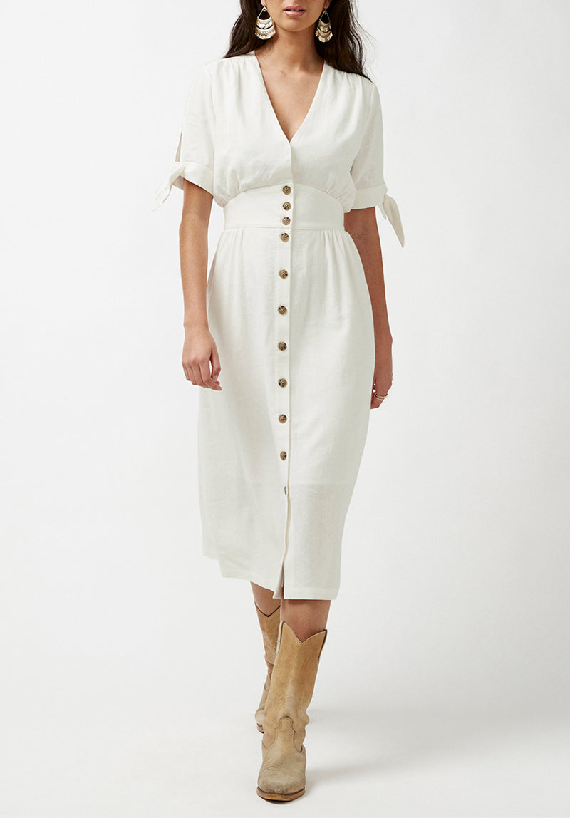 Buffalo David Bitton Buttoned Linen Mariposa Dress - WD0670P Color WHITE