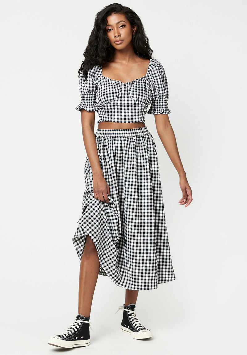 Buffalo David Bitton Sweetheart Stacie Smocked Gingham Top - WT0417P Color BLKWHT GINGHAM